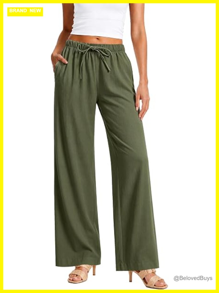 Wide Leg Linen Pants With Pockets Casual Palazzo Trousers